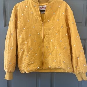 Vintage yellow gold silk bomber jacket with rhinestones